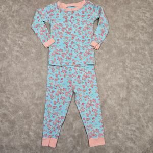 Burt's Bee's Pajamas 18 Months Girl 2pc Pj's Teal With Peach Flowers